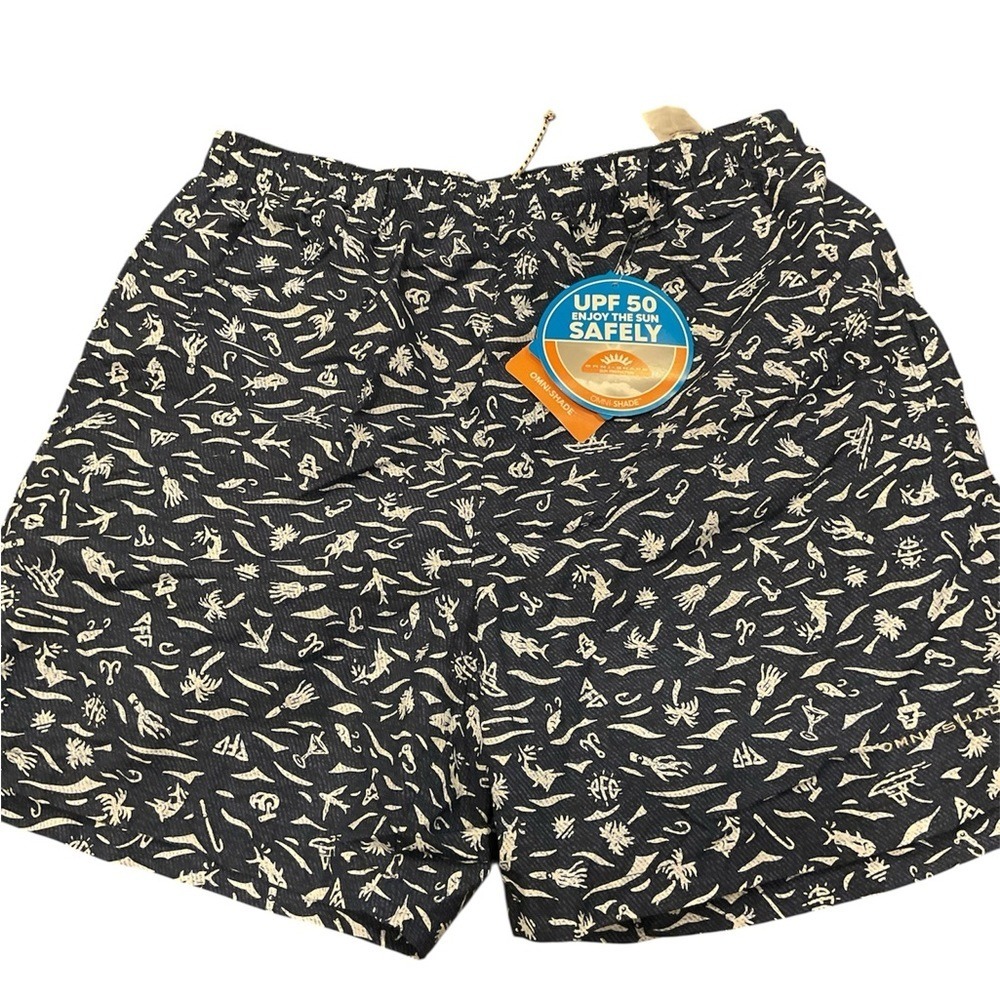 Columbia PFG Mens Super Backcast Water Shorts Navy Blue Nautical Print Small